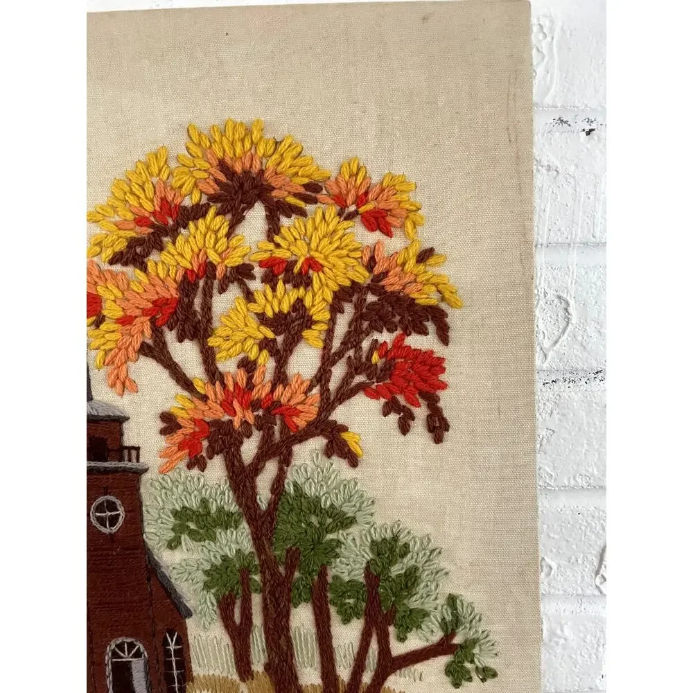 Vintage 1979 Handcrafted Crewel Embroidery on Linen Canvas